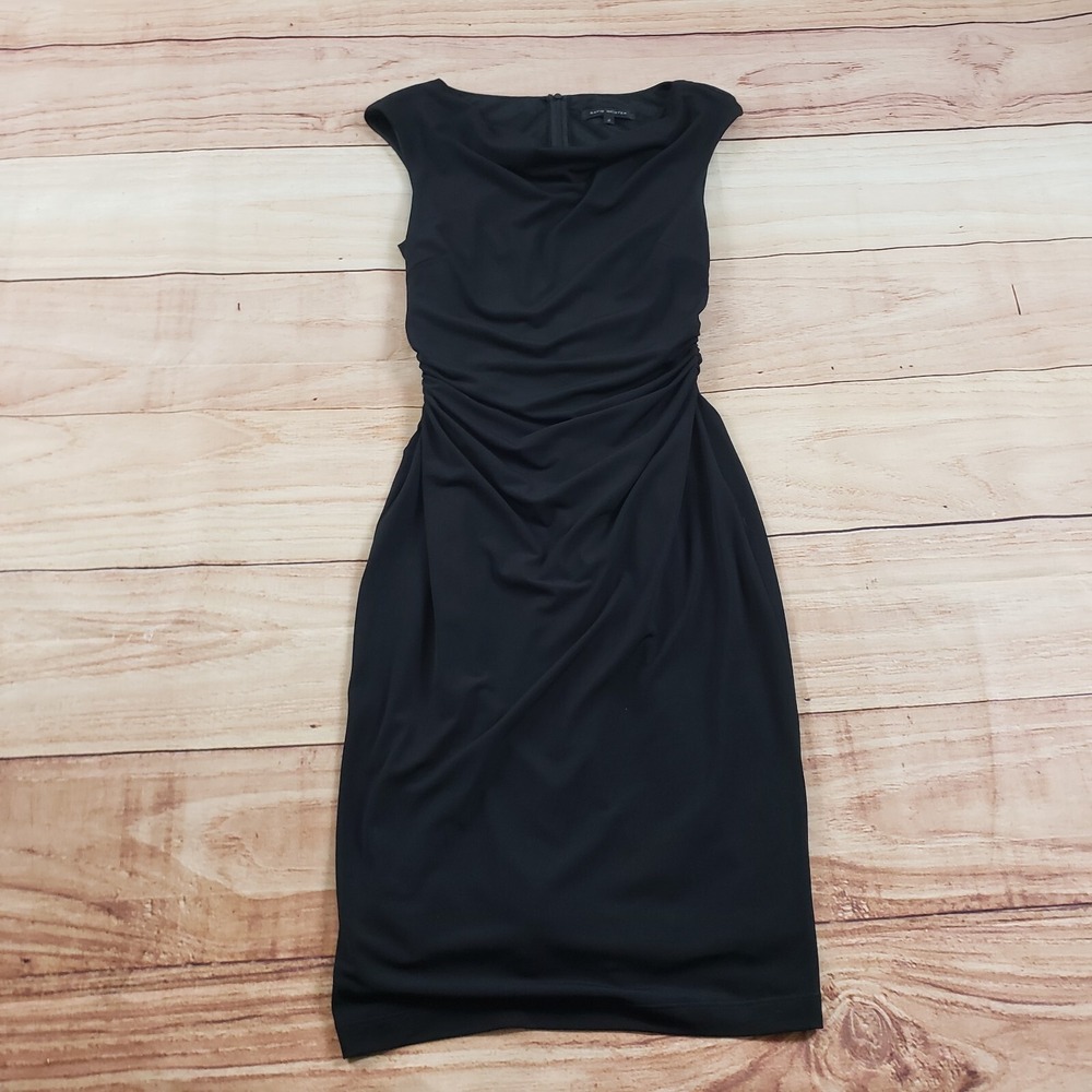 David Meister Dress Womens 2 Black Ruched Boatneck Knee Length Cocktail Ladies